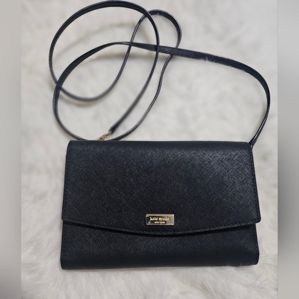Kate Spade black leather crossbody wallet